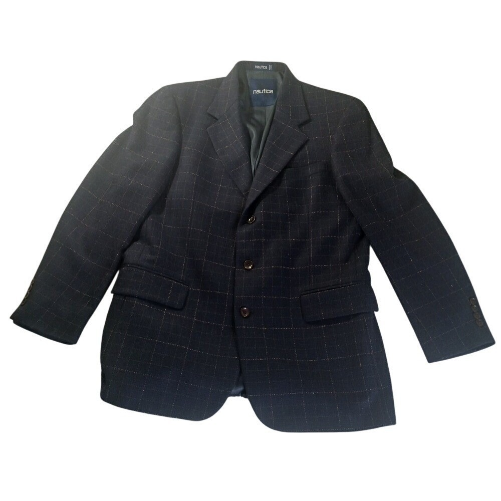 Nautica Wool Cashmere Blazer 41R‎ Plaid Check Two Button Sport Coat Jacket Men's